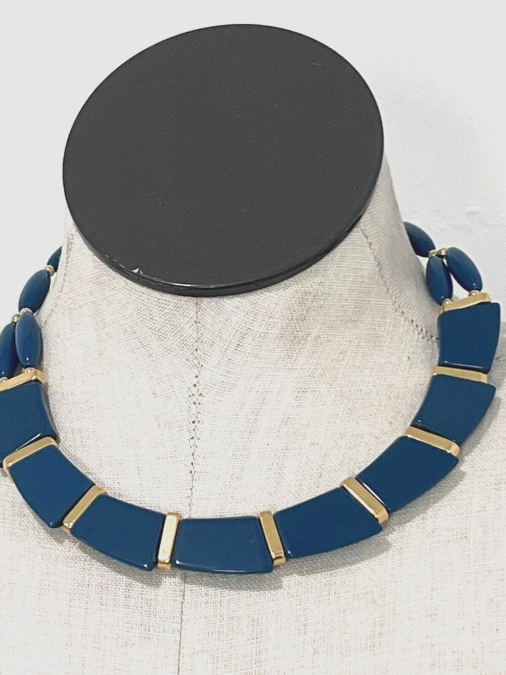 Trifari Lucite Collar Necklace Teal blue and Gold Vintage mob wife statement